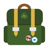 Illustrated icon of a backpack with patches.